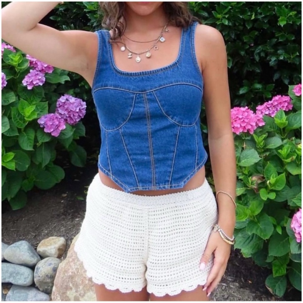 Japna Women’s Blue Denim Crop Corset Top Size Medium